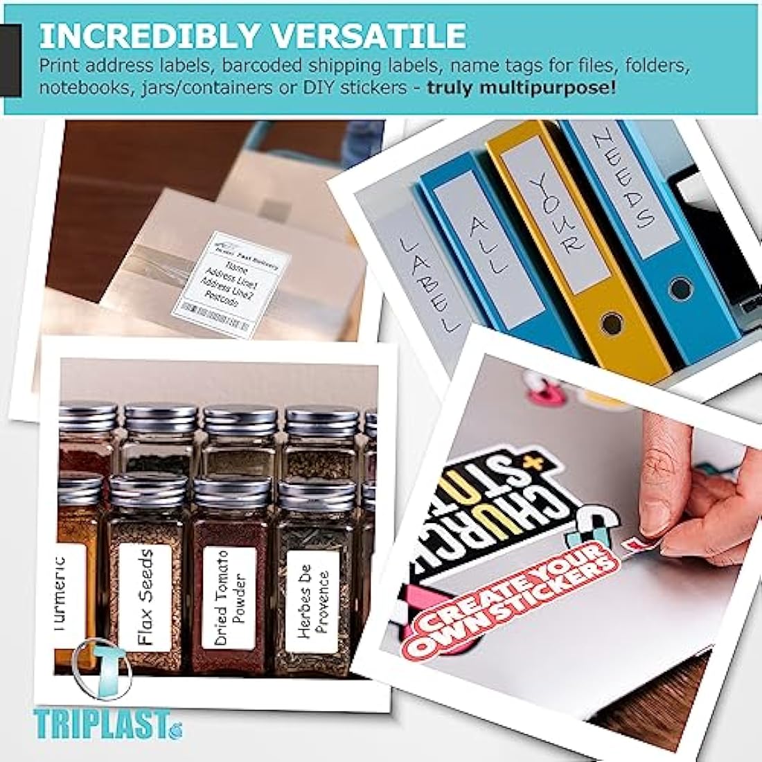 Triplast 100 x Multipurpose A4 Label Sheets - 21 Labels Per Sheet (64 x 38mm Each) - Easy Peel White Labels for Inkjet & Laser Printer - Address Labels, Shipping Labels, File Labels, DIY Stickers