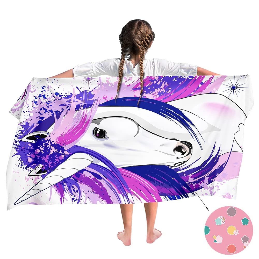 Ulticool Microfibre Children's Towel 140 x 70 cm ? Unicorn Purple ? Lightweight Travel Towel Quick-Drying Bath Towel Beach Towel Microfibre ? Travel