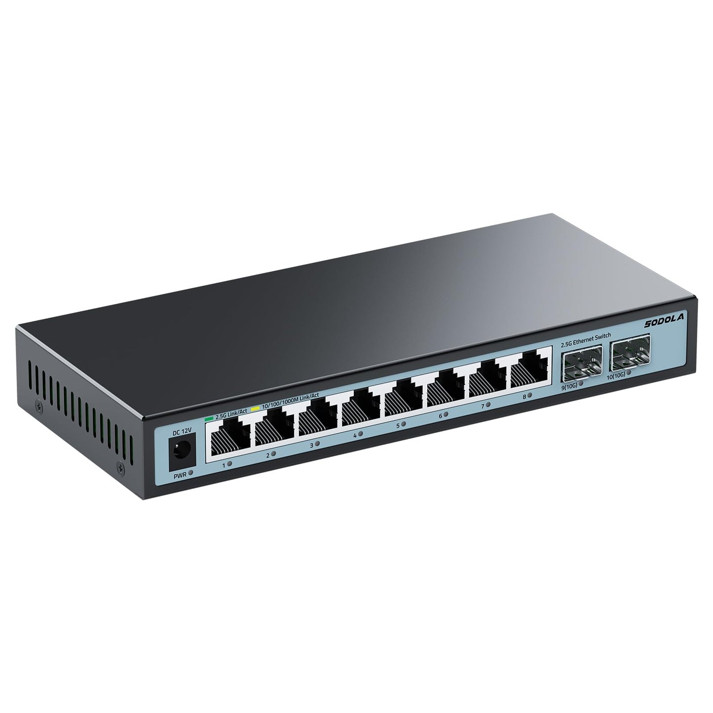 SODOLA 10 Port 2.5Gb Unmanaged Ethernet Switch, 8x 2.5G Base-T Ports, 2x 10G SFP+, Fanless Multi-Gigabit Network Switch Ethernet Splitter for Wireless