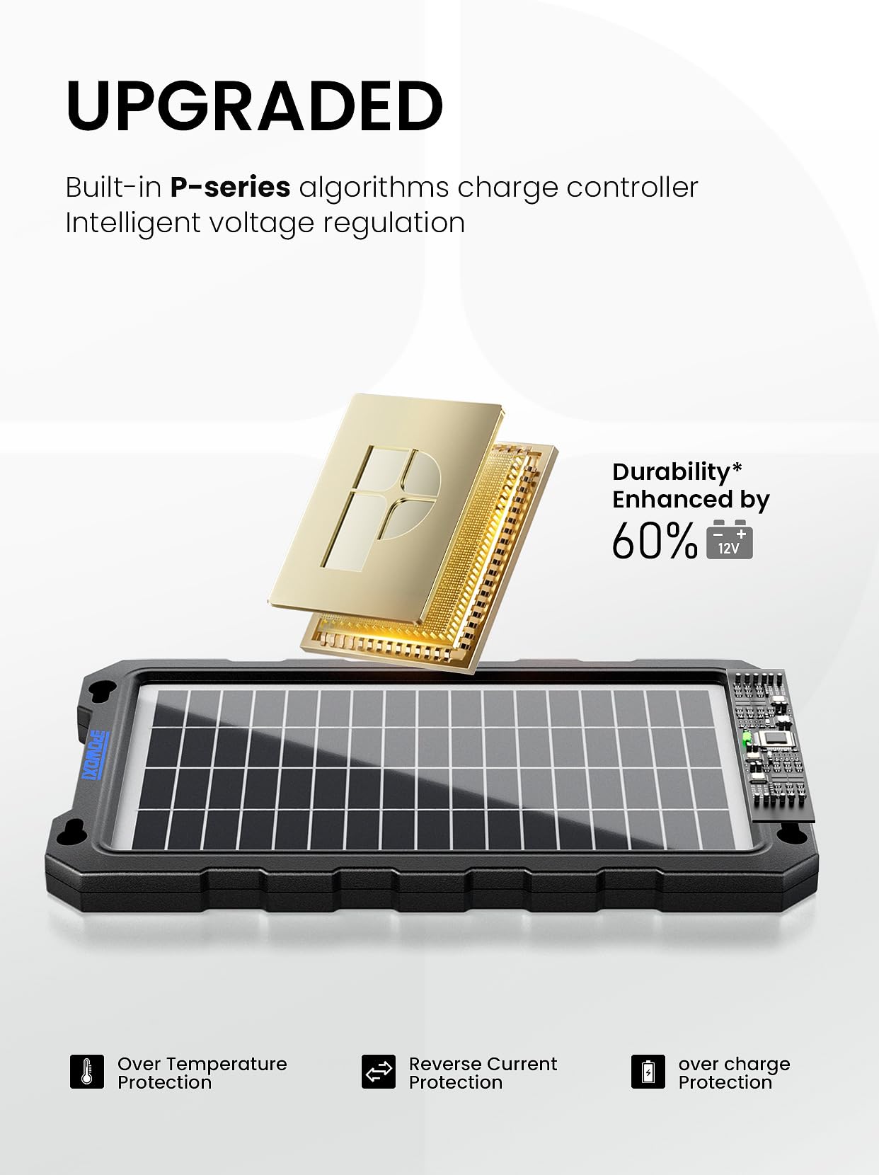 Upgraded 7.5W-Solar-Battery-Trickle-Charger-Maintainer-12V Portable Waterproof Solar Panel Trickle Charging Kit for Car, Automotive, Motorcycle, Boat,