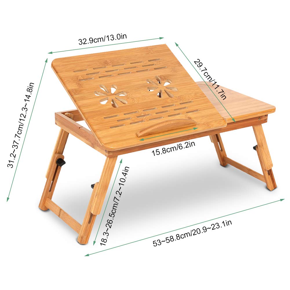 Laptop Desk Adjustable Portable Foldable Stand Tray Table Ergonomic Workstation for Bed Sofa Natural 20 x 50 x 30 cm 1 Pack