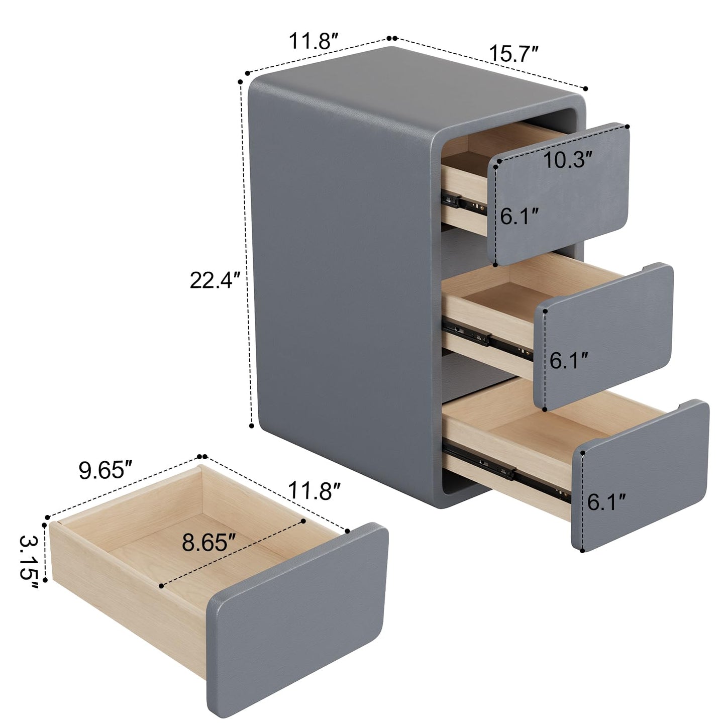 AQIMUELE Small Bedside Table, Slim Bedside Table with 3 Drawers, Assembled Narrow Side End Table with Leather Surface for Bedroom, 30cm, Dark Gray