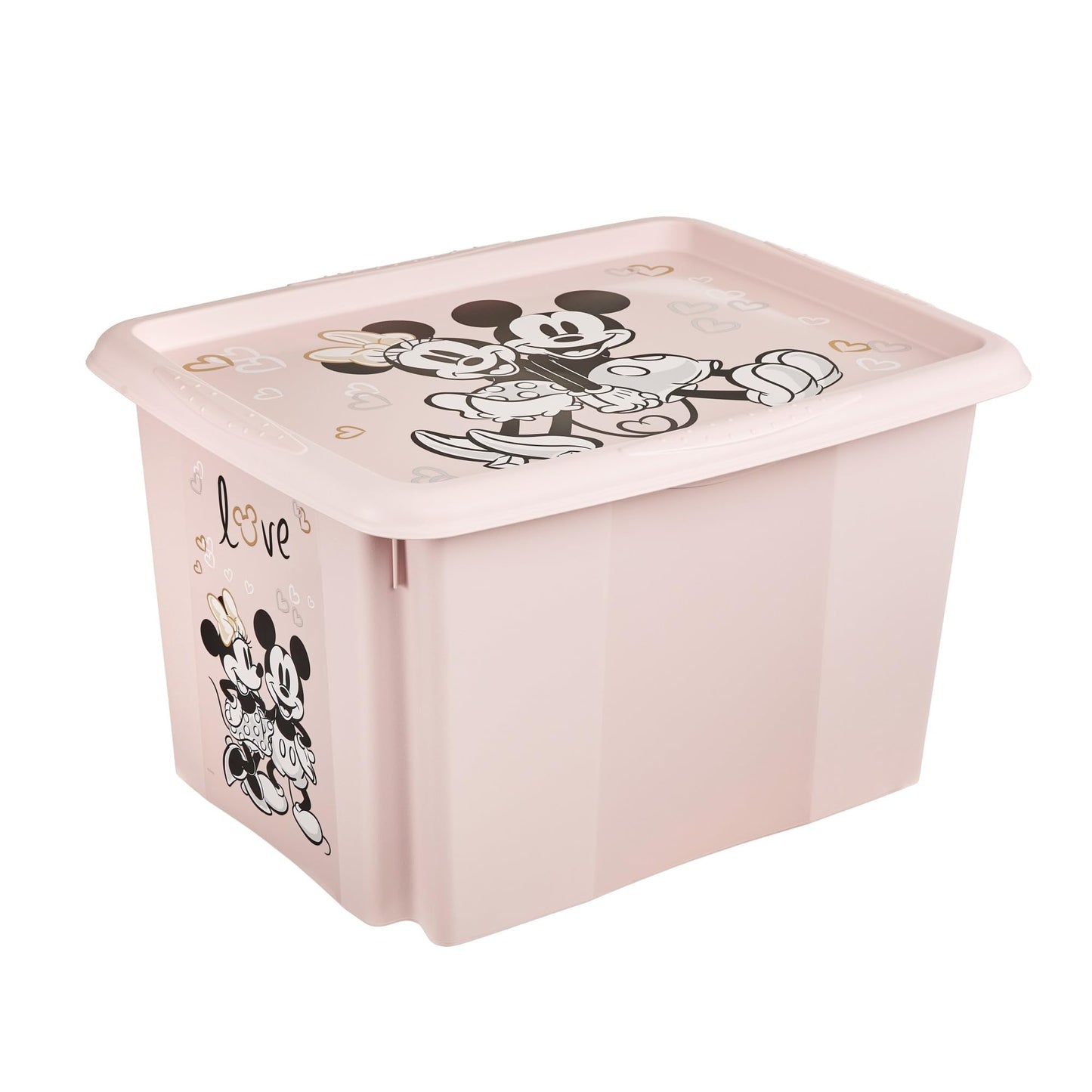 keeeper Karolina 3 x Minnie Storage Box with Lid, Rotating and Stackable, for Children, 30 L, Nordic Pink