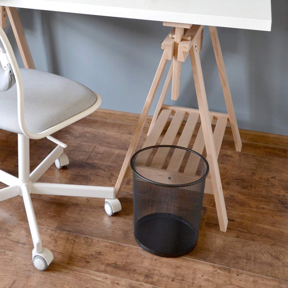 D.RECT XXL Mesh Waste Bin Black 19L – Large Metal Office Wastepaper Basket – Steel Mesh Trash Can with Ventilation – Round Bin for Home & Office