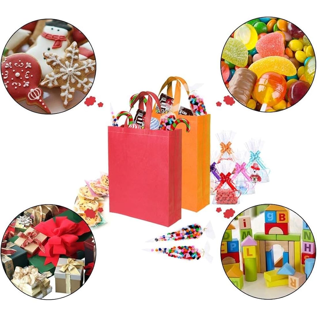 BOENFU 30 Pcs Party Bags with Handles Non-Woven Gift Tote Bags Toy Goody Sweet Gift Bags for Kids' Birthday, Halloween, Christmas, Thanks Giving Days, Wedding Party Supplies (Colourful)