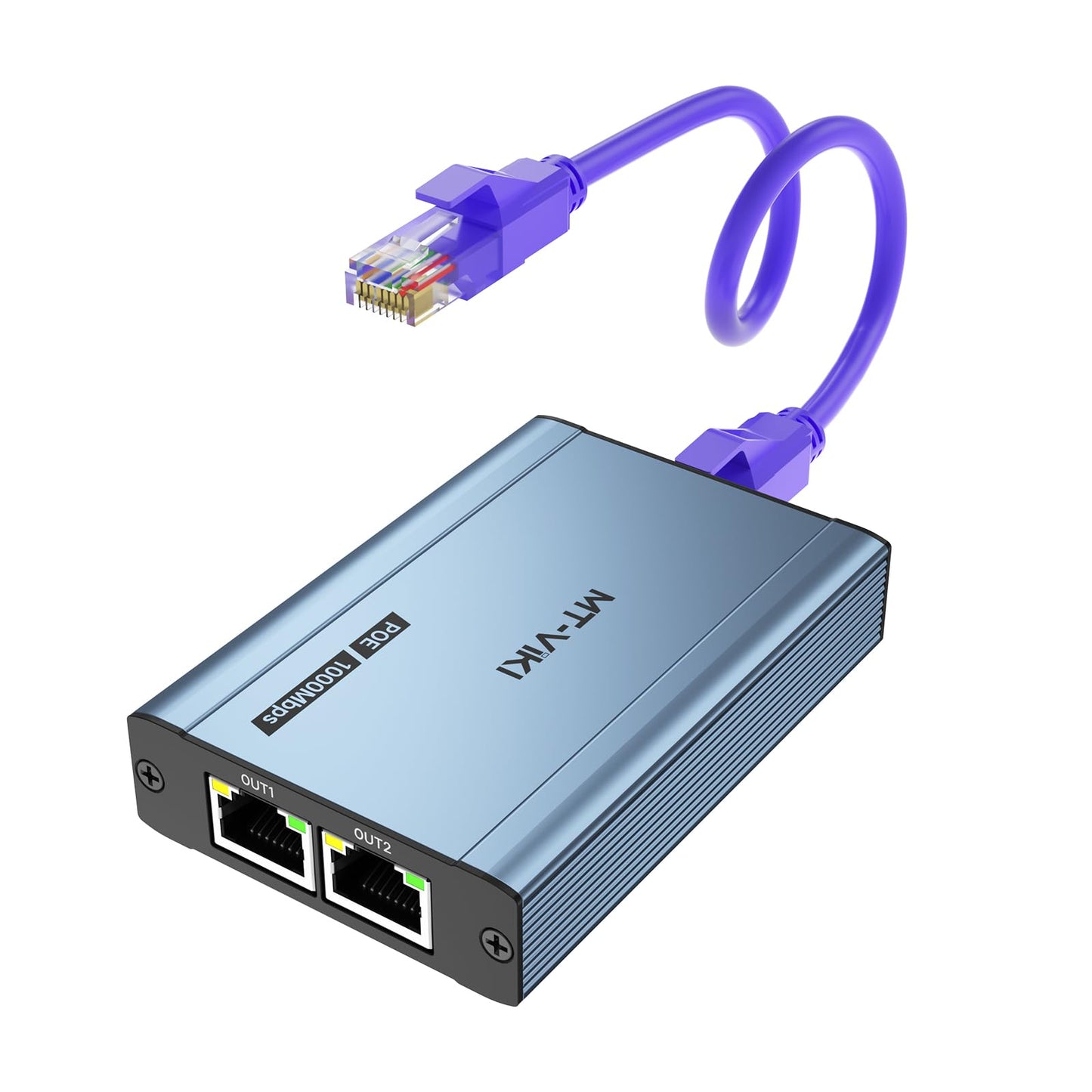 MT-VIKI 48V POE Ethernet Splitter 1 to 2 1000Mbps, 60W (No Power Supply Required), Gigabit Dual RJ45 Splitter for Cat5e/6/7/8 Cable, Work with IP