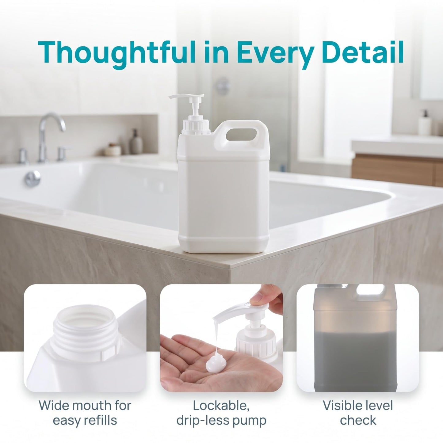 EXCEART 5L Pump Bottle Refillable Dispensing Container with Wide Opening and Anti-Leak Seal for Lotion Soap Sterilization Liquid Storage Easy Press