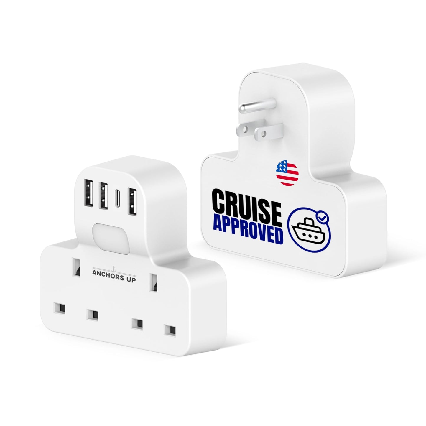 Cruise Approved 7-in-1 Travel Adapter ? Non Surge for Cruise Ships ? 4 USB Ports and Night Light ? Works on Marella, MSC, Carnival, Princess, NCL,
