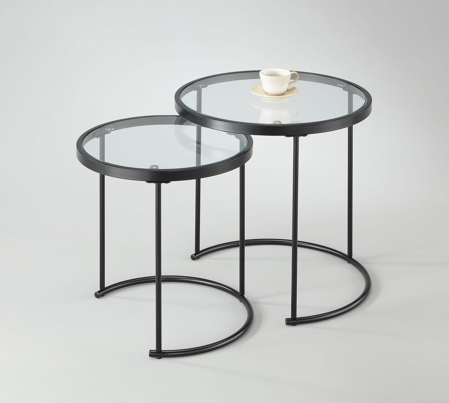 ASPECT Visio Set of 2 Round Nesting Table-Clear Glass Top/Black Frame (Clear/Black)