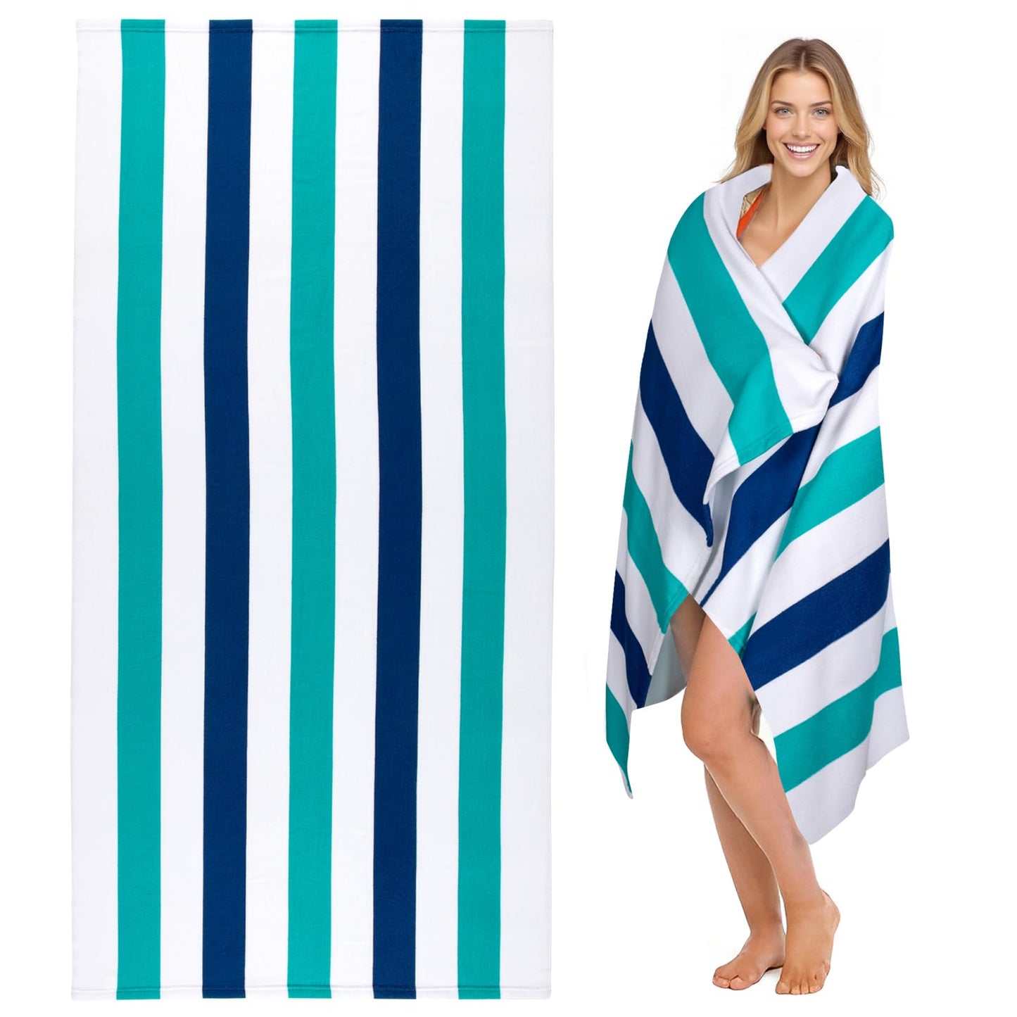 Ouxiaobai Large Oversized Beach Towel - Microfiber Sand Free 35 x 70 Inch Quick Dry Lightweight Pool Towel for Adults, Thin Striped Swim Towel