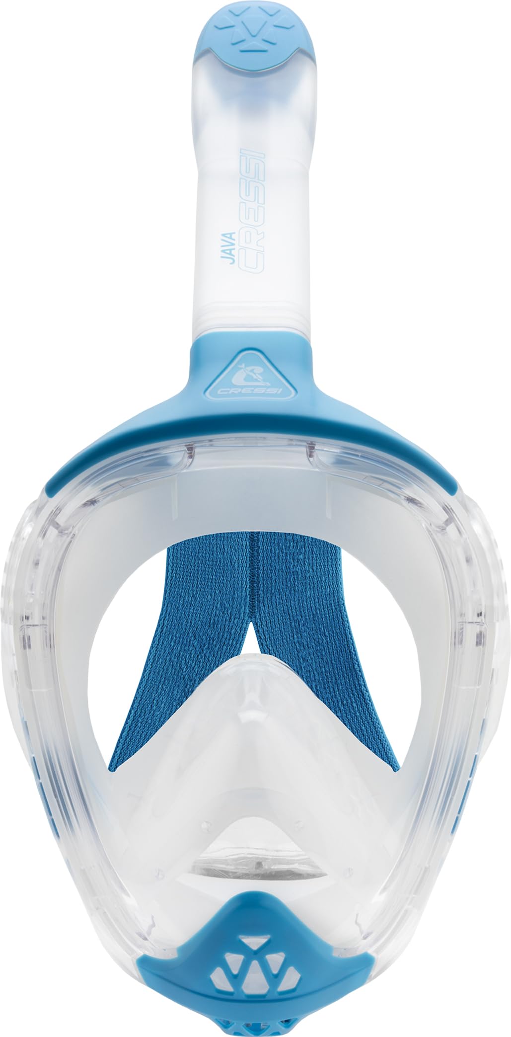 CRESSI Java Full Face Mask Clear/Blue S/M-Unisex Full Face Snorkel Mask, Ultra Clear Anti Fog Lens, 100% Silicone, Snorkel Dry with Safety Valves,