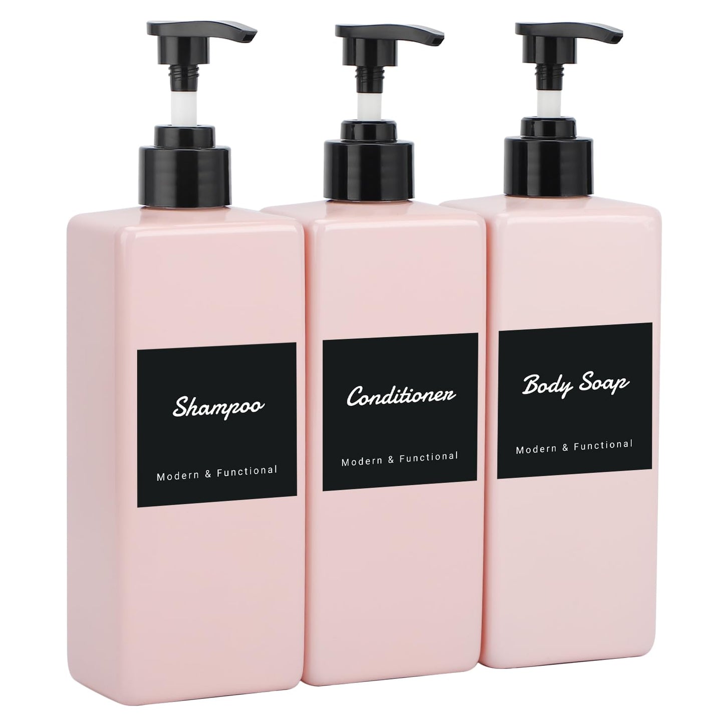 Segus Hand Soap Dispenser, 3 Pieces 500ml Soap Dispenser Kitchen, Empty Shampoo Bottles, Shower Dispensers with Labels