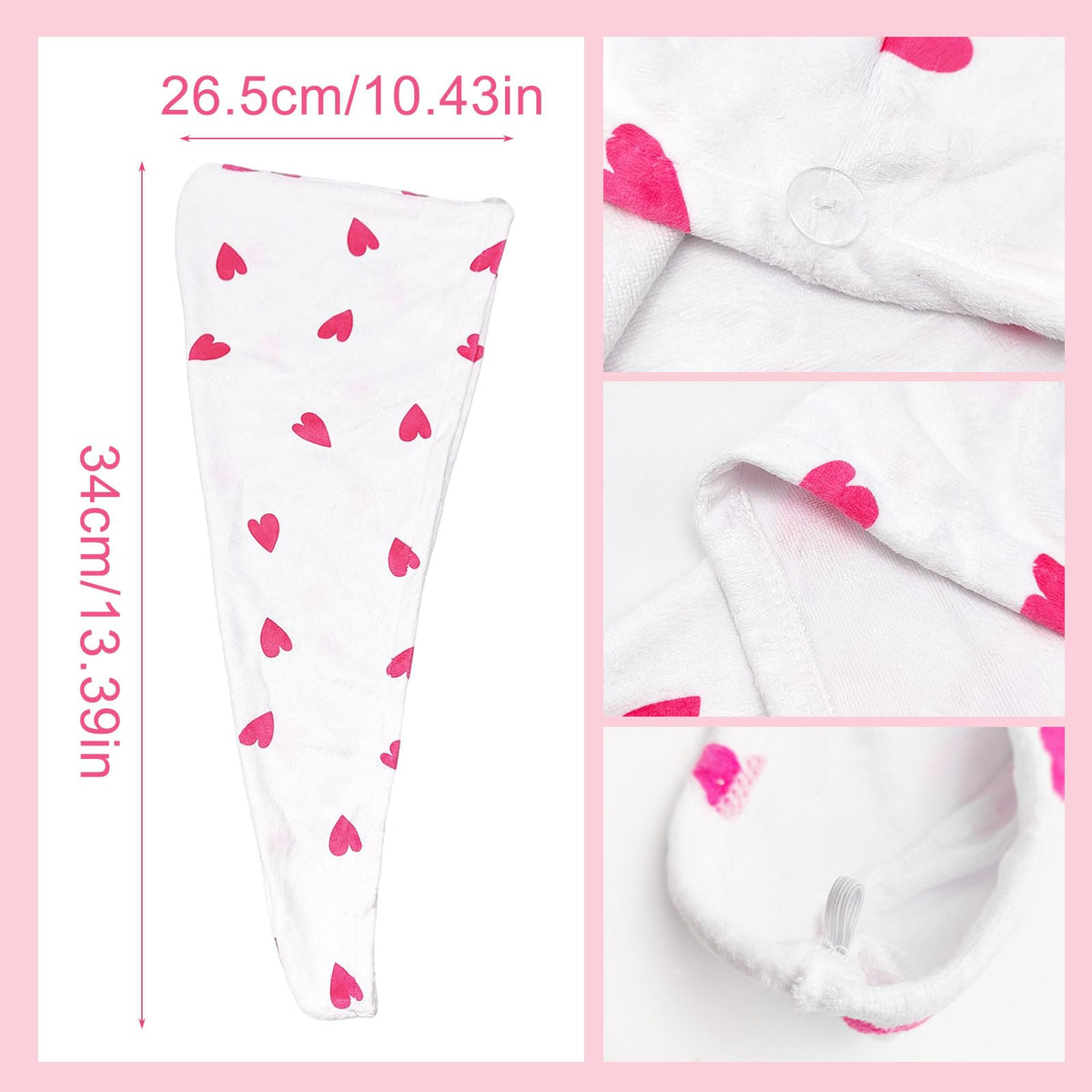 GYIOFAI Quick Dry Hair Turban Towel Absorbent Rapid Drying Hair Towel Wrap Heart Design Microfiber for Women Wet Long Thick Curly Super Absorbent