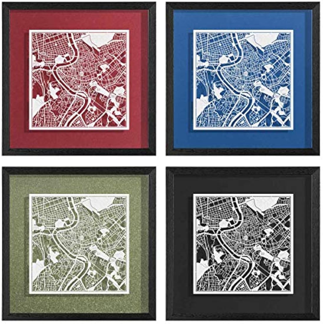 O3 DESIGN STUDIO Rome Paper Cut Map framed, White map, Black frame, 9x9 inches, Gift Boxed, 4 background color, self-changing, Paper Art