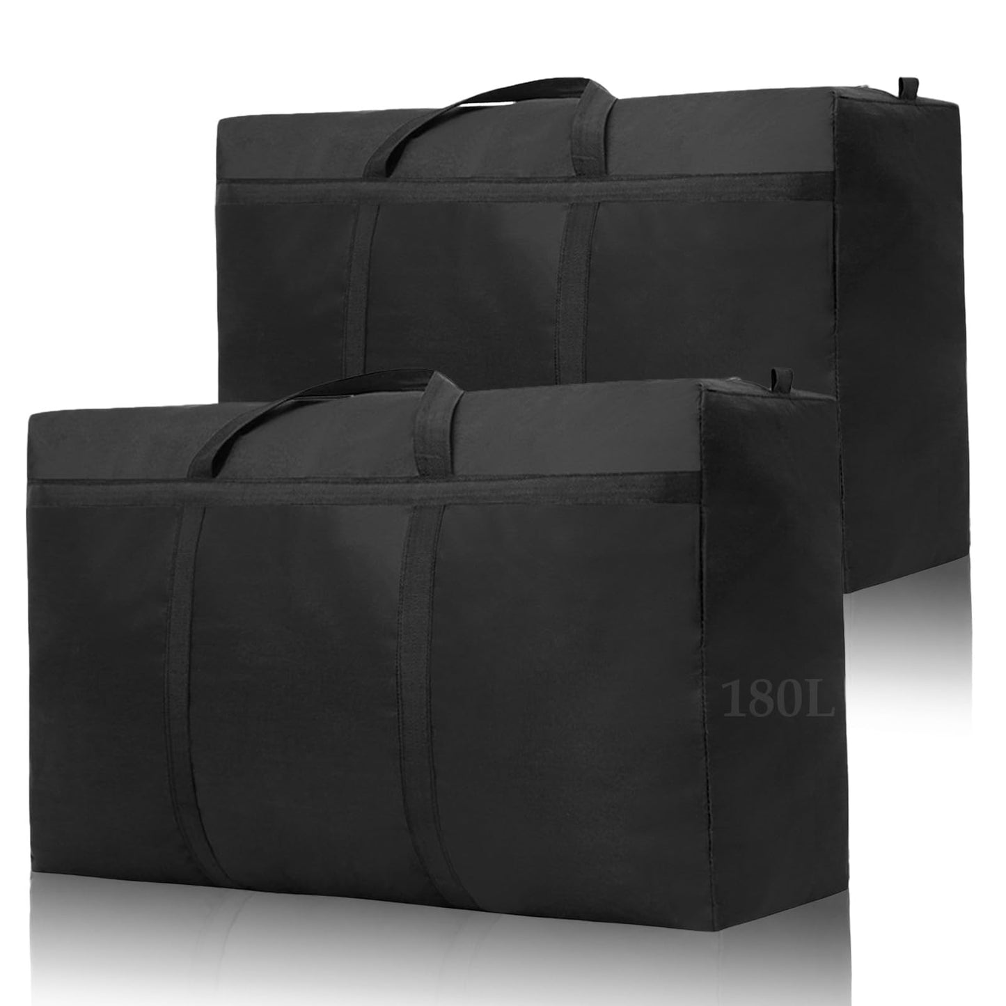 Kongming Pack of 2 180L Storage Bag XXL Waterproof Oxford Black Extra Large Moving Bags with Zip Handle for Duvets Cushions Clothes Bedding Storage