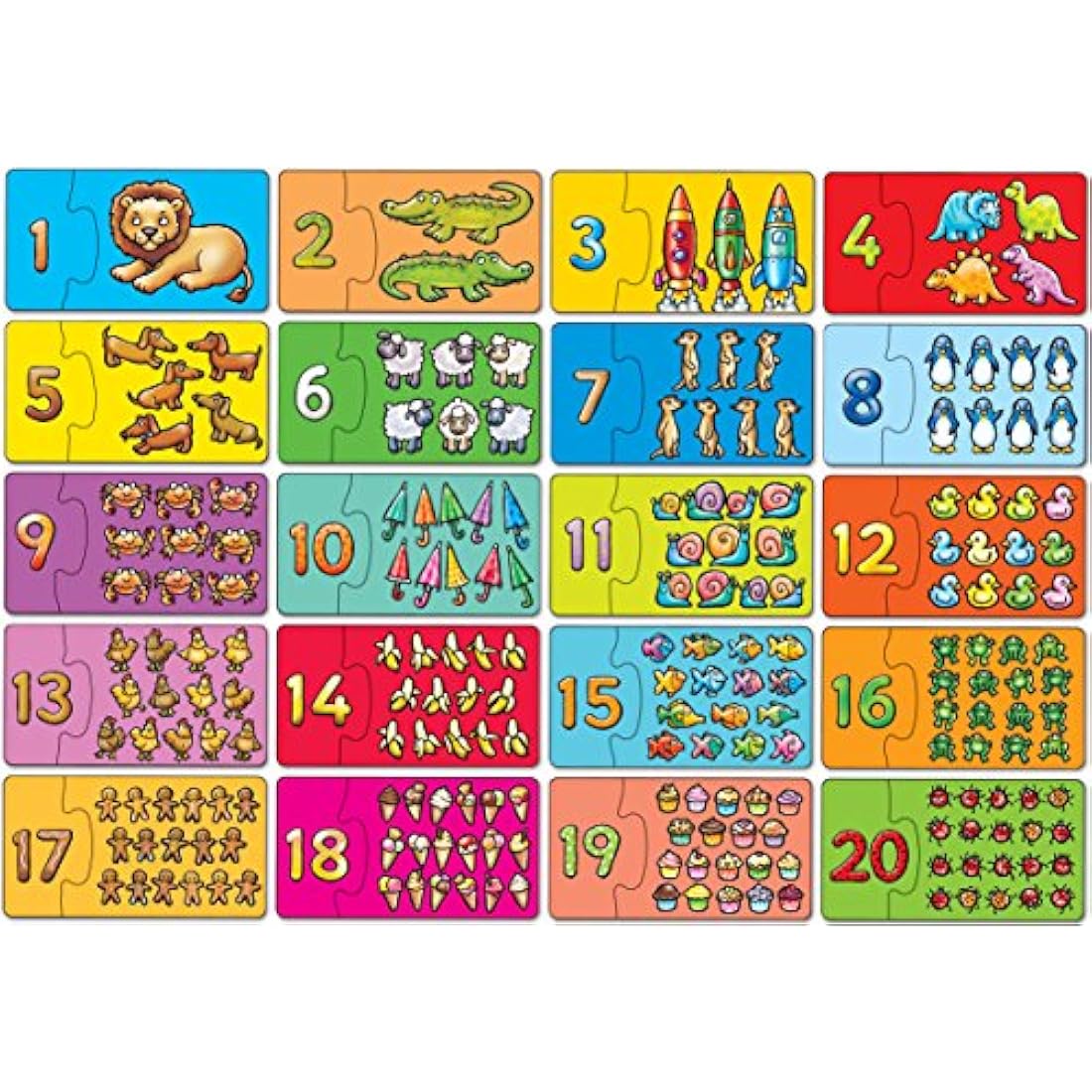Orchard Toys Match and Count Jigsaws, Learn to Count from 1-20, Match Number and Picture, 20 in a Box, Educational, Number Skills for Kids Age 3+