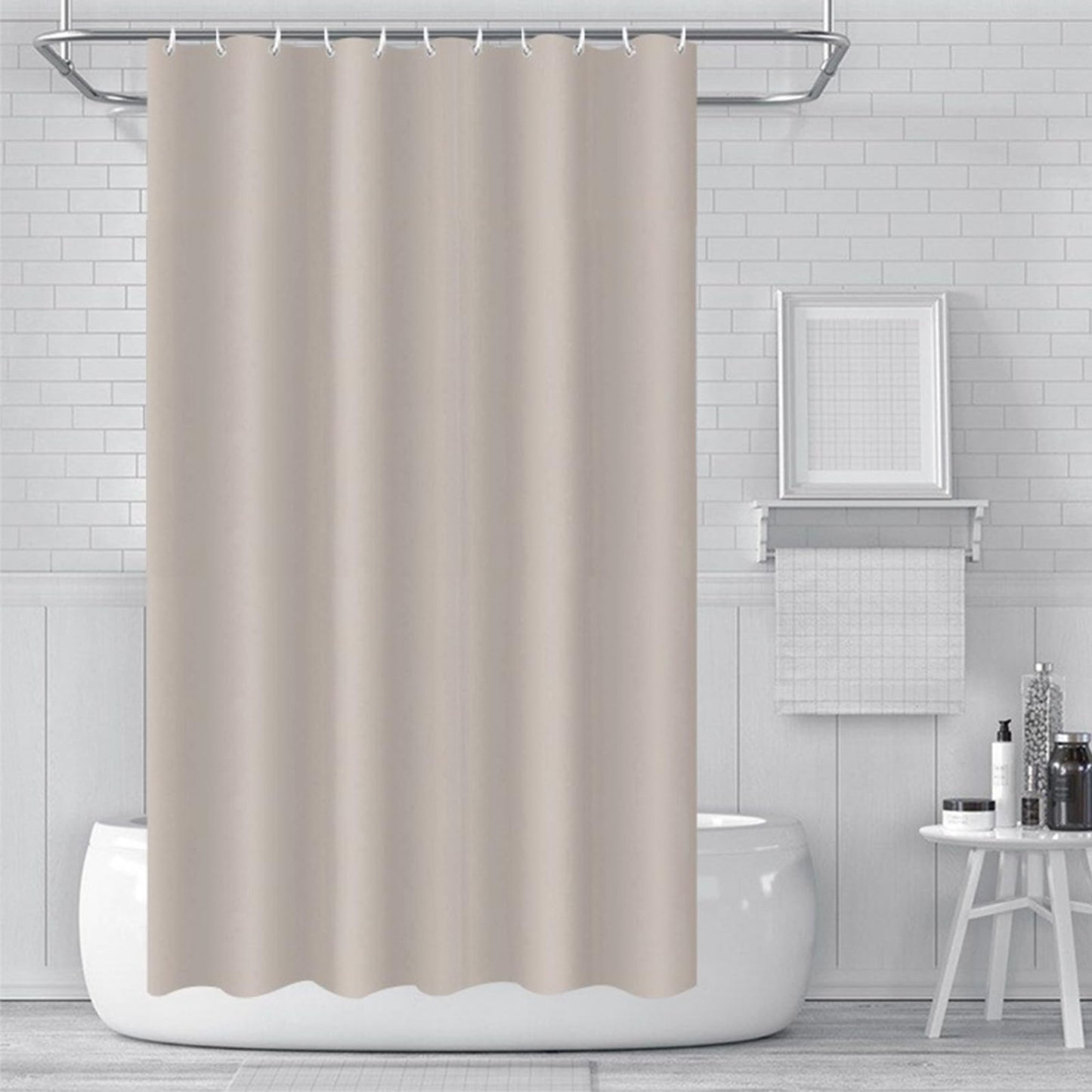 COSORO PEVA Shower Curtain 180x180cm,Heavy Duty Plastic Beige Weighted Shower Curtains Mould Proof Resistant Waterproof Bath Curtains with 12 Hooks