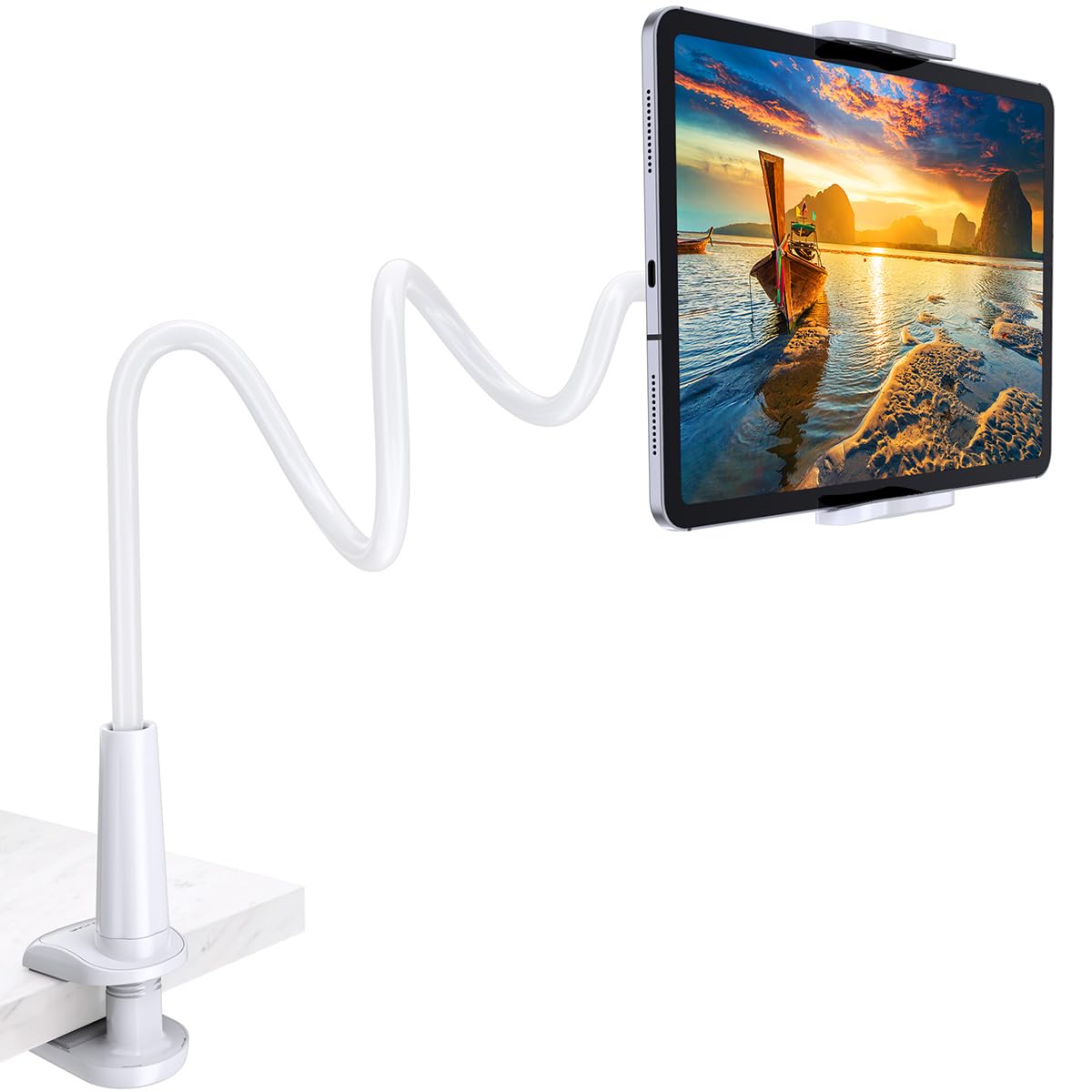 TRYONE Gooseneck Tablet Holder Stand for Bed Adjustable Flexible Arm Tablets Mount Clamp on Table Compatible with iPad Air Mini | Galaxy Tabs | Kindle