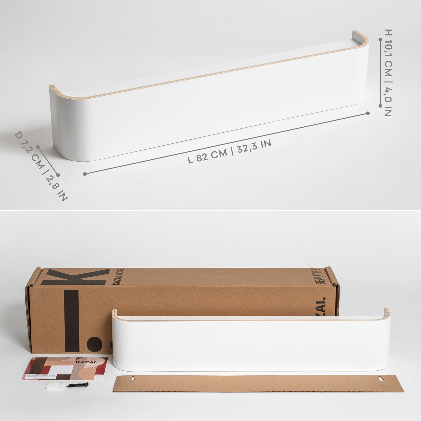 Kazai. Wall-Mounted Coat Rack 'Toke' | Modern Design Coat Rack with Hidden Wall Hooks | Solid Wood Veneer Panel Coat Hanger | White