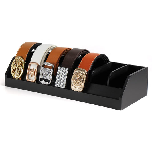 B4Life Belt Organizer-Father's day gift, 7 Compartments Belt Display Rack for Men, Bamboo Belt Holder for Closet and Drawer, Belt Display Case Belt