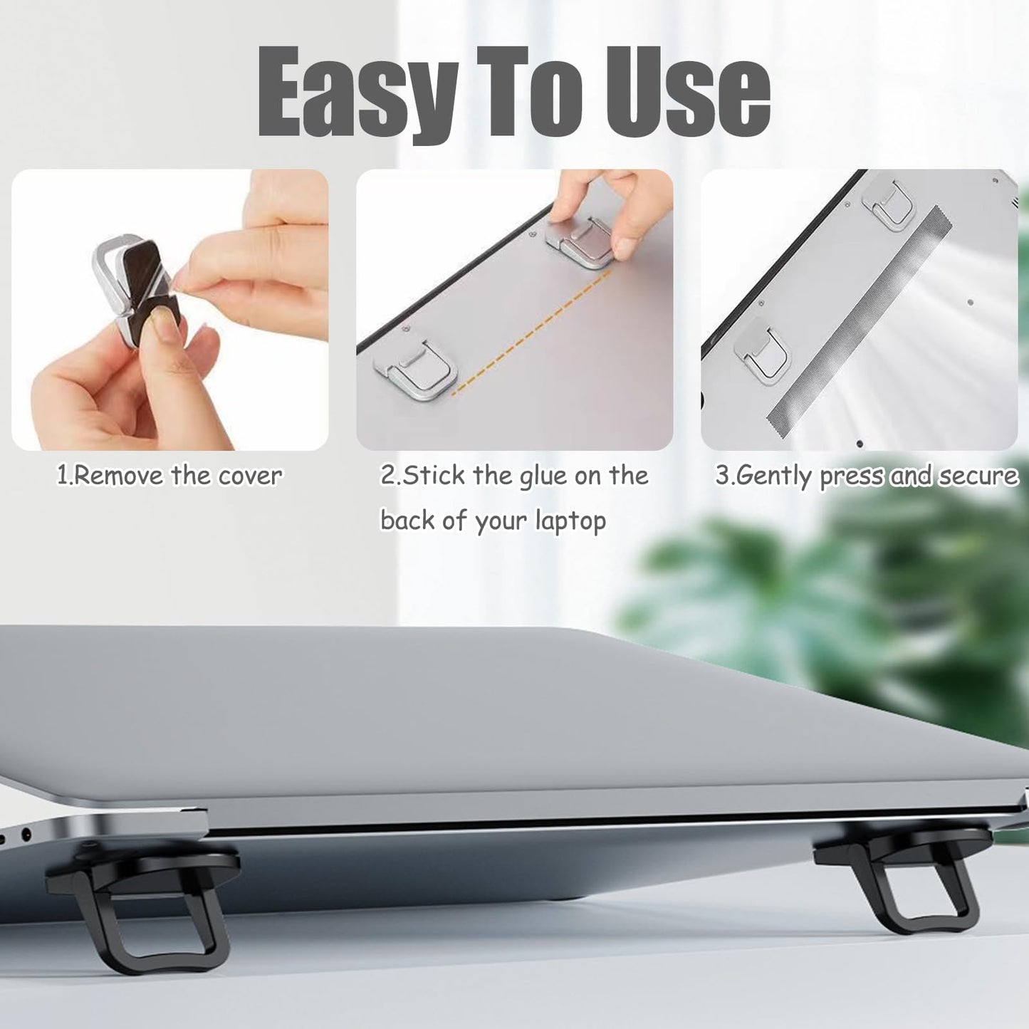GIEEU 4 PCS Portable Keyboard Riser,Self-Adhesive Laptop Riser Stand,Mini Invisible Laptop Stand,Computer MacBook Zinc Alloy Stand for Desk
