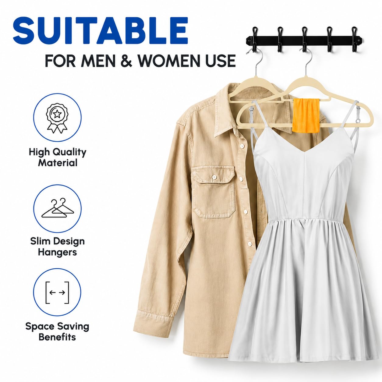 1ABOVE Premium Quality 50 pack Non-Slip Velvet Hangers (44cm) Heavy Duty Velvet Suit Hangers with Tie Bar, 360° Swivel Hooks – Space saving