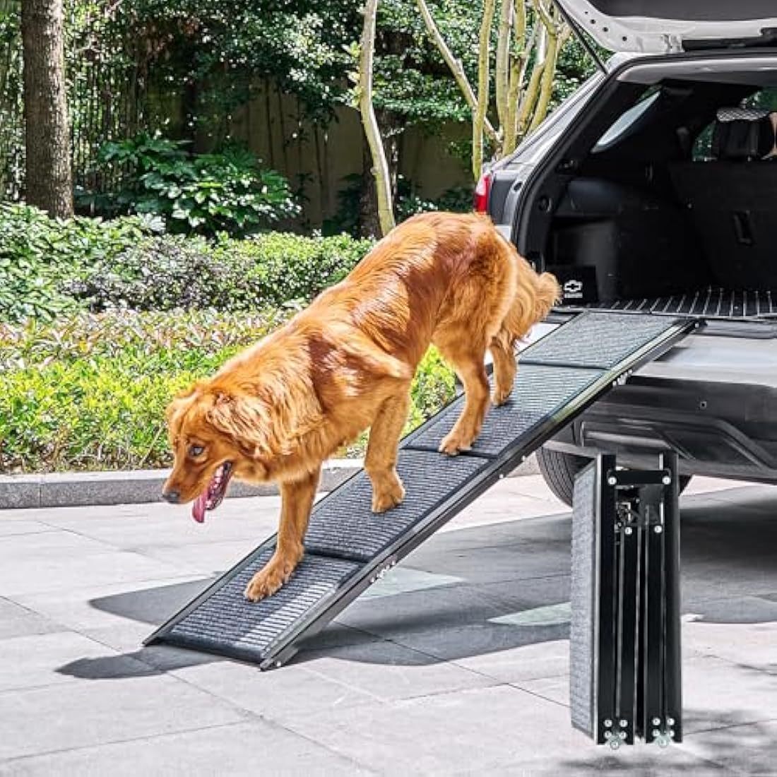 CO-Z Dog Ramp for Car, 170 cm Folding Pet Ramp for Large Dogs up to 90 kg with Non-Slip Rug Surface, Portable Dog Pet Stairs for Car SUV Truck Bed Sofa, Indoor and Outdoor Use