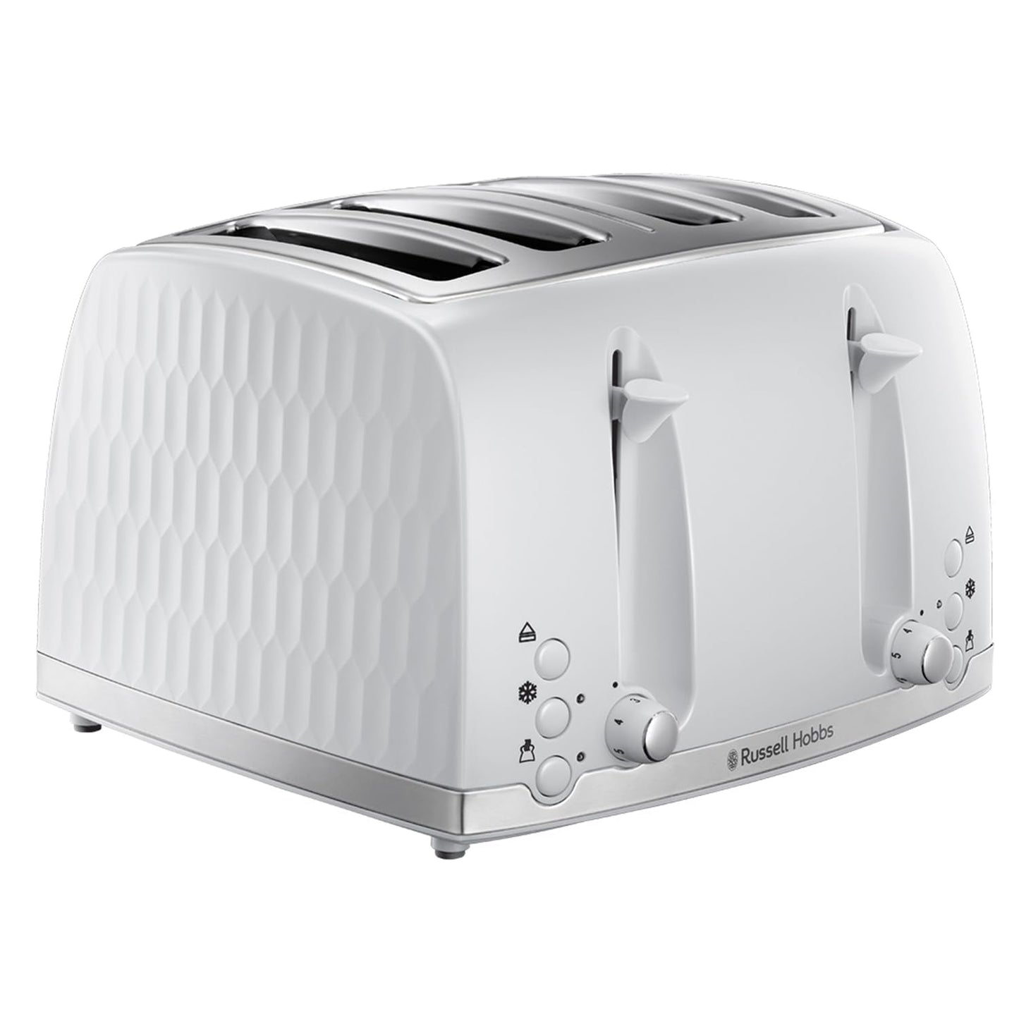 Russell Hobbs Honeycomb 4 Slice Toaster (Independent & Extra wide slots with high lift, 6 Browning levels, Frozen/Cancel/Reheat function, Removable