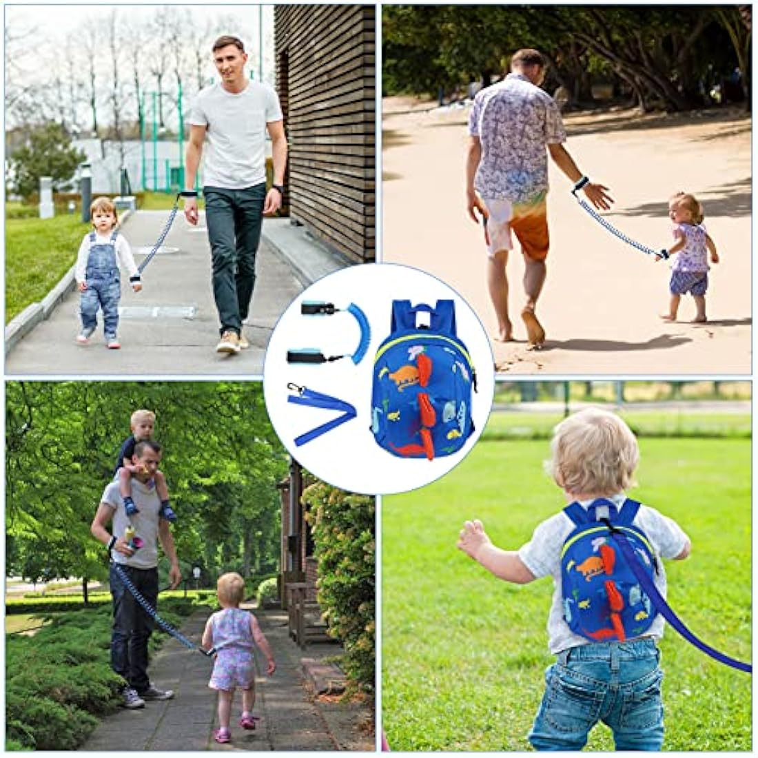 AOMIG Baby Reins, Baby Walking Reins and Toddler Safety Harness, Dinosaur Baby Reins Safety Leash Baby Toddler Anti Lost Belt Reins for Toddlers Boys and Girls (Blue)