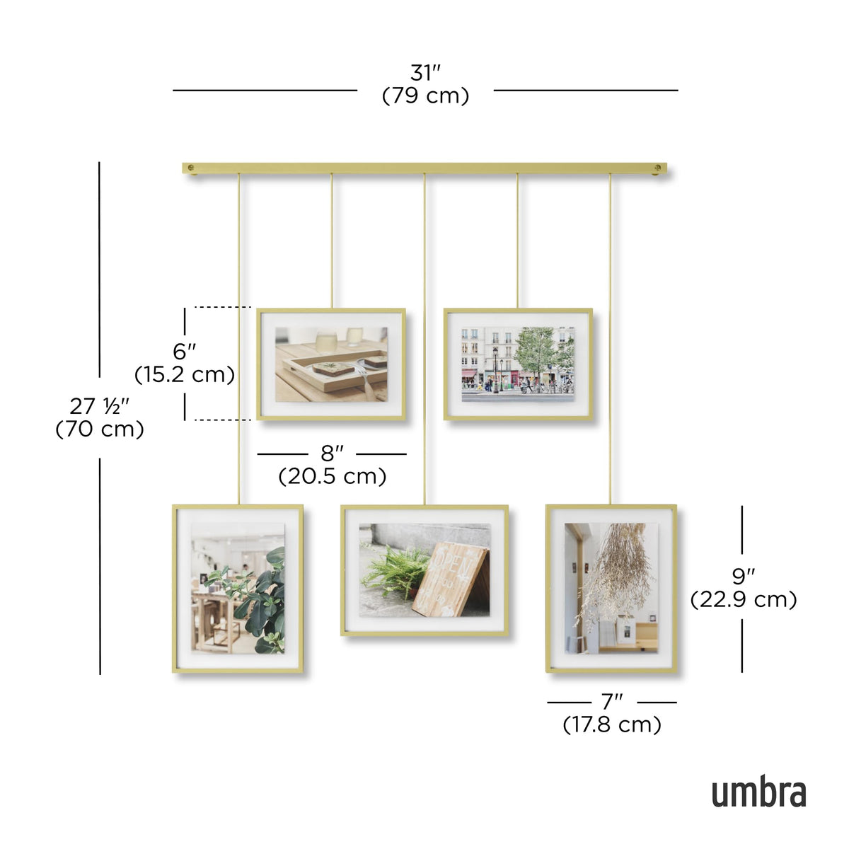 Umbra Exhibit Picture Frame Gallery Set, Adjustable Collage Display for 5 Photos, Prints, Artwork and More, Holds two 4x6" and three 5x7" Photos,