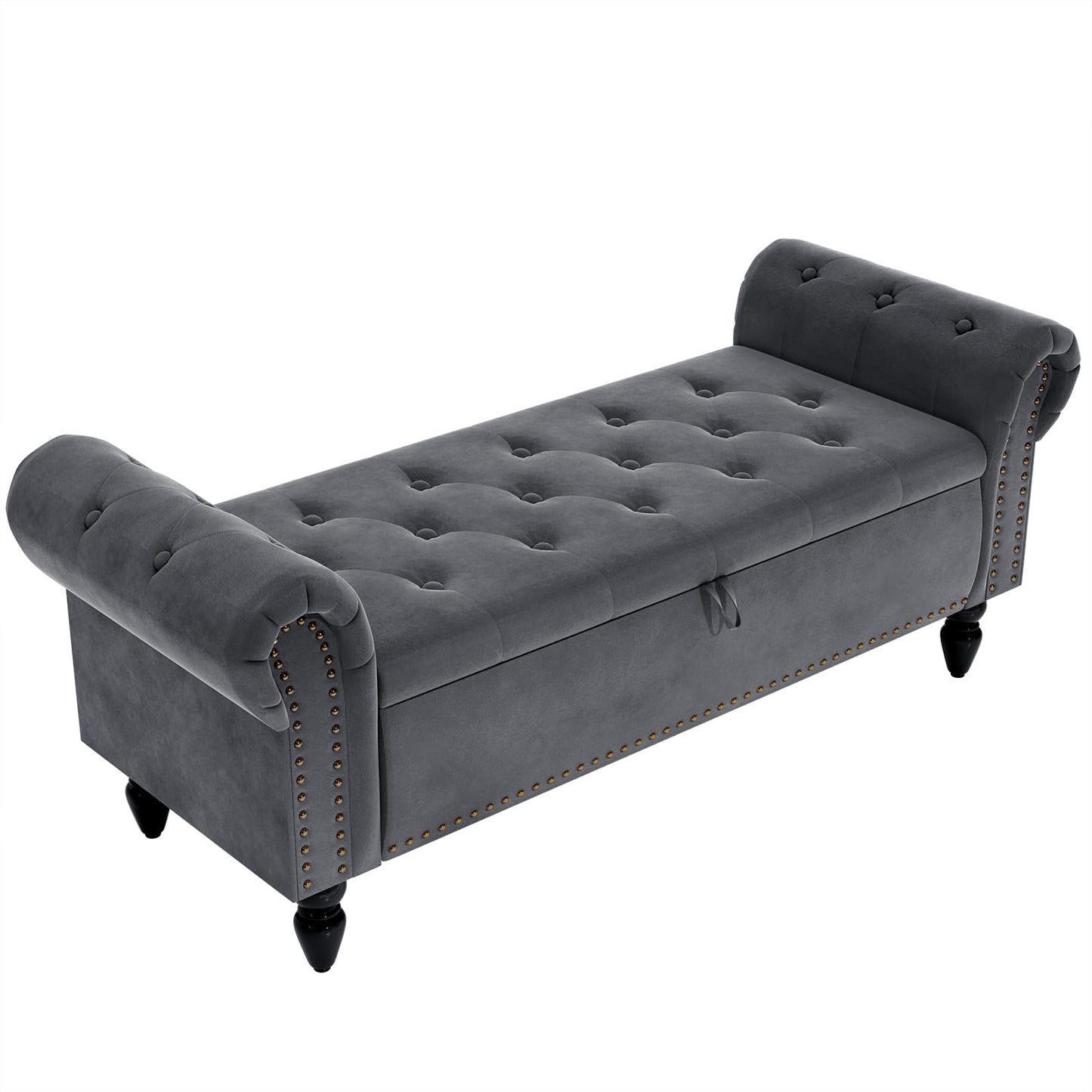 Clevich Ottoman Storage Bench, Velvet End of Bed Storage Box with Lid, Sturdy Wood Legs Footrest, 168KG Load Capacity