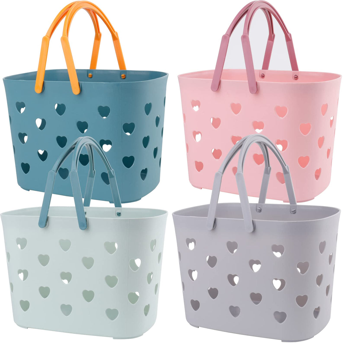 Peohud 4 Pack Portable Shower Caddy Basket with Handle, Plastic Storage Basket Bath Basket for Shower and Care Accessories, Caddy Organizer Bin for