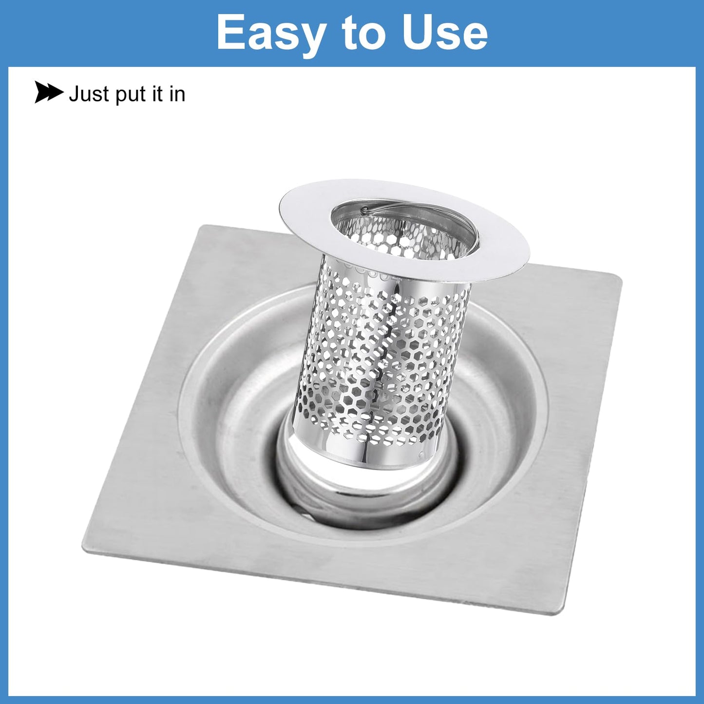 sourcing map 4 Pack Shower Drain Strainer, 2" x 2" 304 Stainless Steel Floor Drain Strainer Deep Sink Hair Catcher for Kitchen Bathroom Balcony Floor