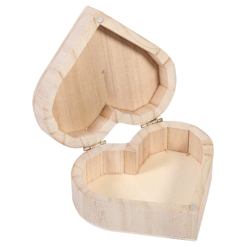 Wooden Storage Box with Lid Wood Jewelry Box Lovely Heart-Shaped Wood Box Wood Craft Boxes Unpainted Wooden Box for Home Decoration DIY Crafts