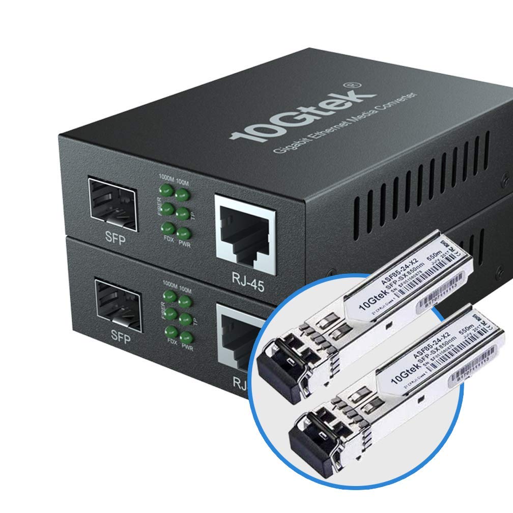 10Gtek [2 Pack] Gigabit Ethernet Media Converter with a 1Gb SFP SX LC Multimode Module, 10/100/1000M RJ45 to 1000Base-SX, up to 550m, with a British