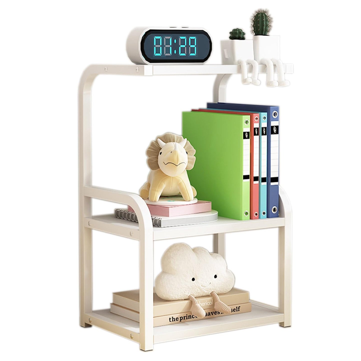 Numjeg Office Desk Vertical Storage Rack Organizer Metal Rack White Bookshelf Supplies Counter 3-Tier Racks Living Room Desktop Shelving