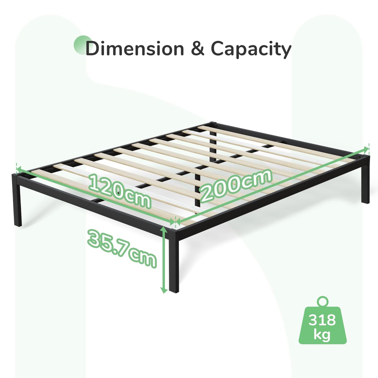 Novilla 30.5cm Metal Bed Frame, Platform Bed Frame with Noise-Cancell Design, Engineered Wood Slat Support, Solid Support Legs, Easy Assembly
