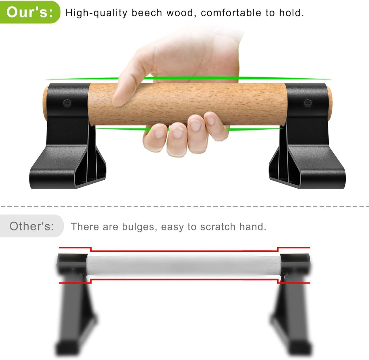 SELEWARE Wood push up bars Parallettes bars Anti-slip Handstand Bars for Calisthenics, Fitness, Floor workouts Solid Wood with Sturdy Metal Bracket,