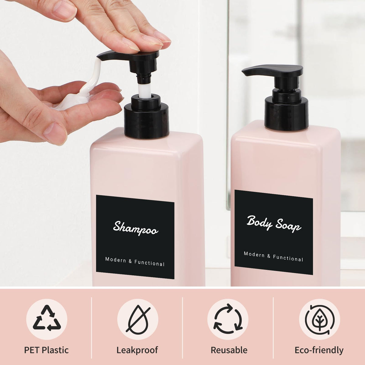 Segus Hand Soap Dispenser, 3 Pieces 500ml Soap Dispenser Kitchen, Empty Shampoo Bottles, Shower Dispensers with Labels