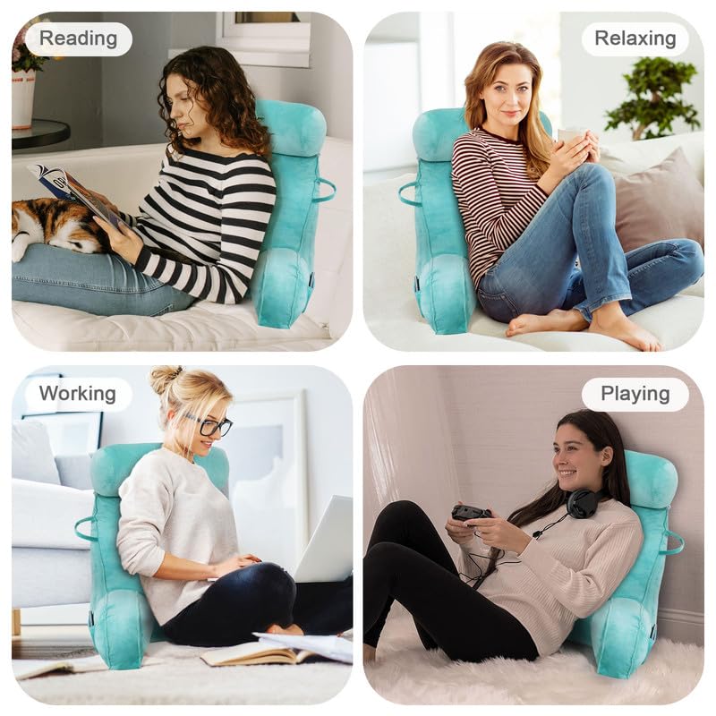 Mingfuxin Reading Pillows for Bed Sofa, Bed Backrest Pillows with Neck Arm Back Support Pillow, Adult Back Reading Cushion with Detachable Neck Roll &