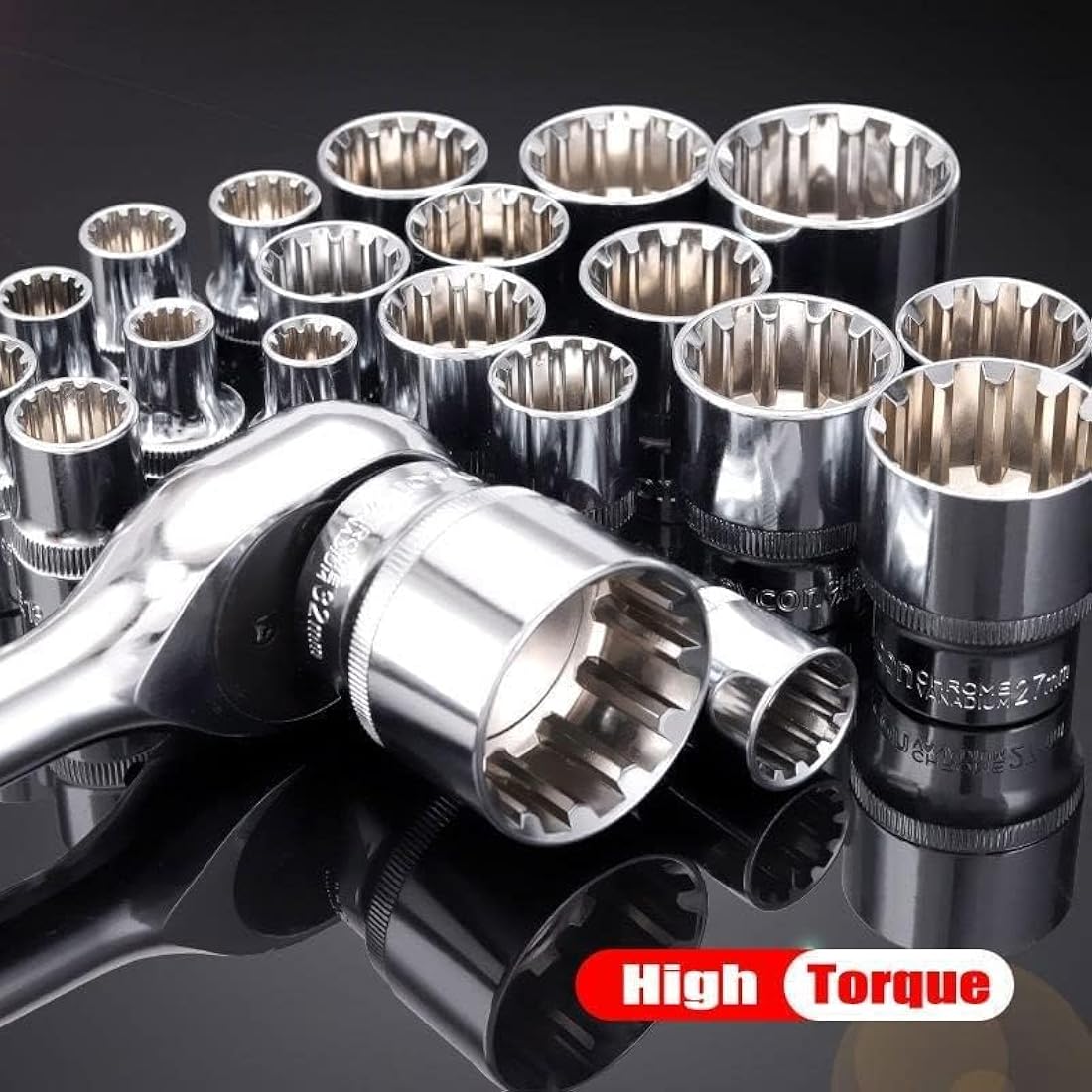 Spline Socket Set 1/2" Drive Universal Metric 8-32mm 12-Point Cr-V Socket Kit 19pcs