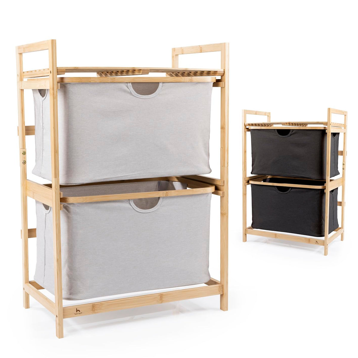 HENNEZ Bathroom Shelf, 2 Compartments, Bamboo Shelf with Shelf and 2 Baskets, Bathroom Shelf with Drawer Boxes, Standing Shelf
