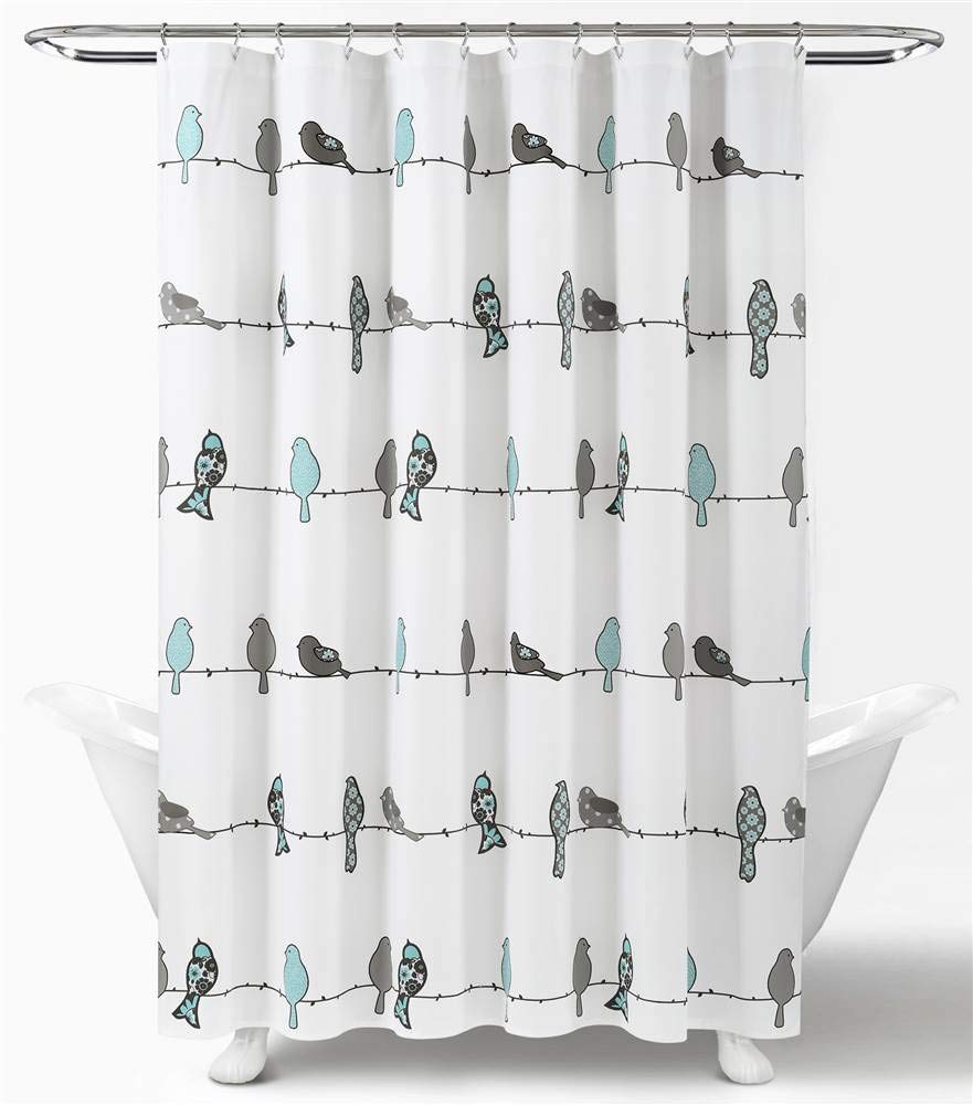 Lush Decor Lush D?COR x 72?, Blue and Grey/Brown Rowley Shower Curtain-Floral Animal Bird Print Design for Bathroom