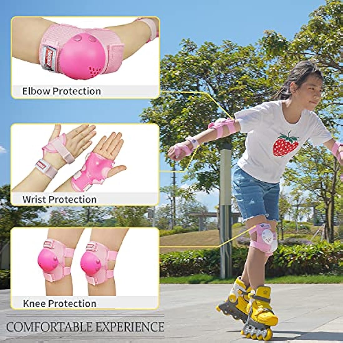 Youth/Kids Knee Pads Elbow Pad Wrist Guards Protective Gear Set for 3-15 Years Child Roller Skates Skateboard Inline Rollerblading Cycling BMX Bike Skating Scooter Riding and Other Outdoor Sports