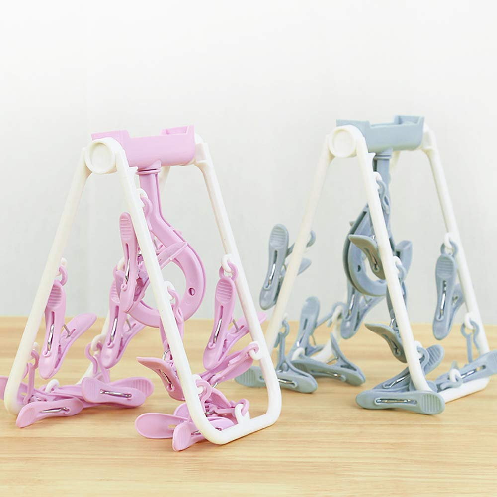 HKzzy 2 Pack Portable Folding Drip Hanger Travel Clip Socks Clothes Underwear Laundry Hanger Drying Rack with 12 Clips