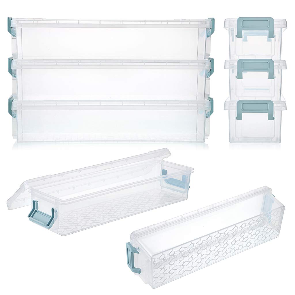 SUMTree 3 Pack Plastic Clear Storage Containers with Grey Clip 1.5L (Blue)