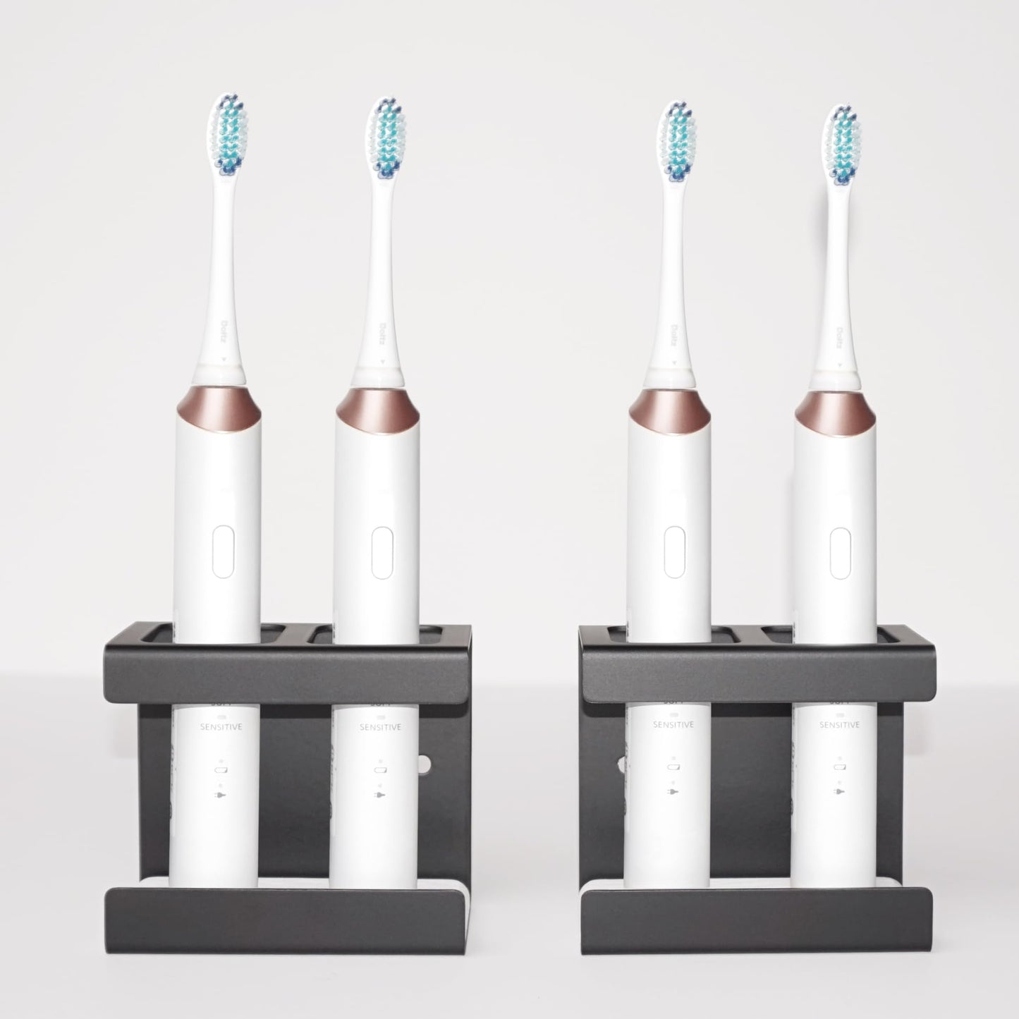 Set of 2 Electric Toothbrush Holder Wall Mounted, 18/8 Stainless Steel Toothbrush Stand with Diatomite Dish, 3M Self Adhesive Toothbrush Storage Rack