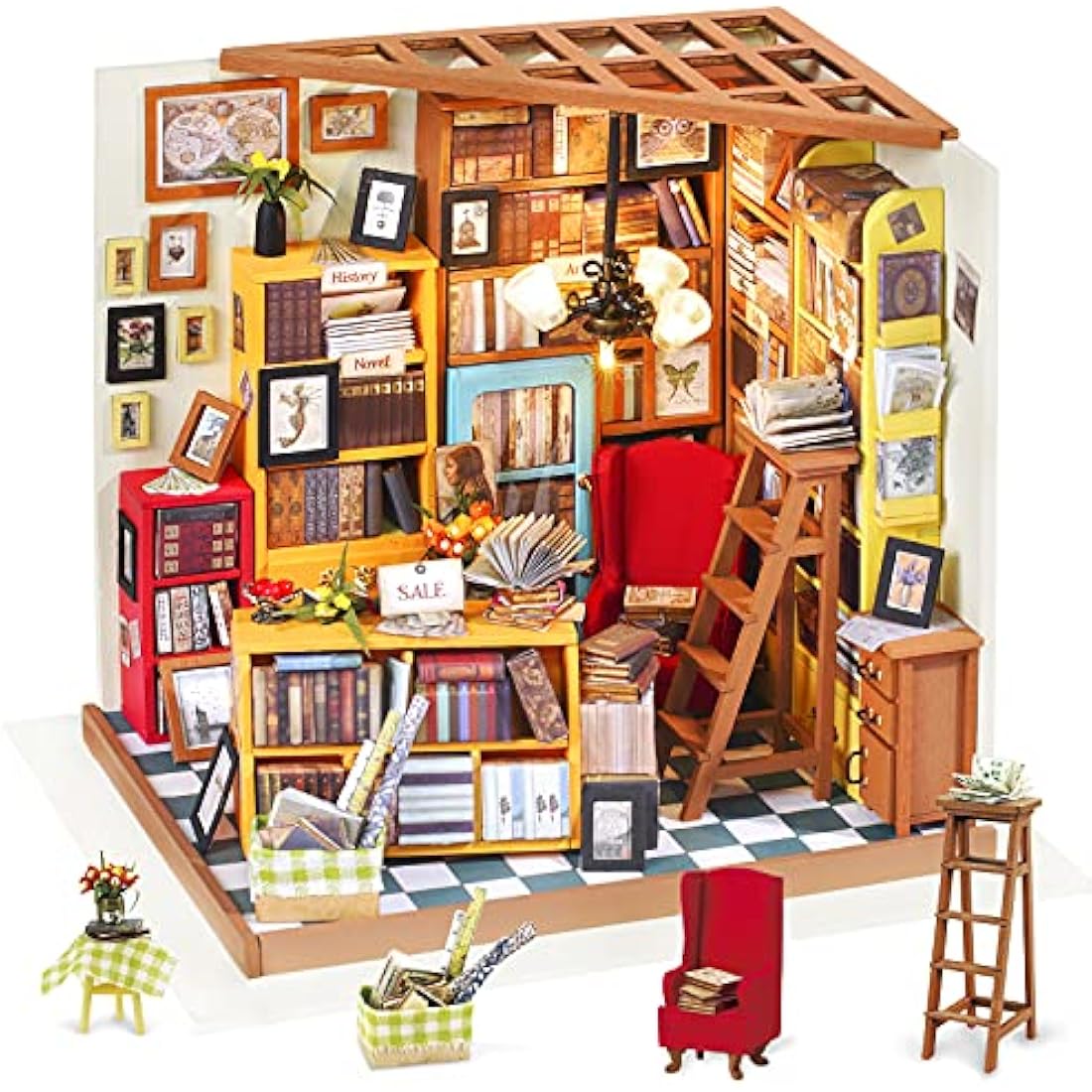 Rolife DIY Miniature Dollhouse Kits Books Store Wooden Dollhouse Model Creative Gifts For Kids, Teens and Adults