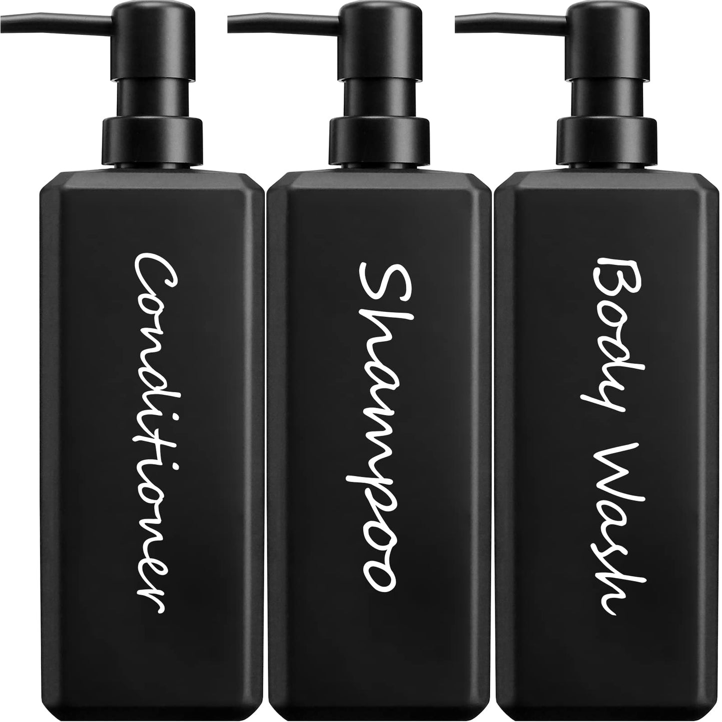 GMISUN Shampoo and Conditioner Dispenser, 17 Fl oz / 500ml Square Shower Gel Dispenser, Refillable Shampoo Bottles, Bathroom Plastic Black Shower Soap