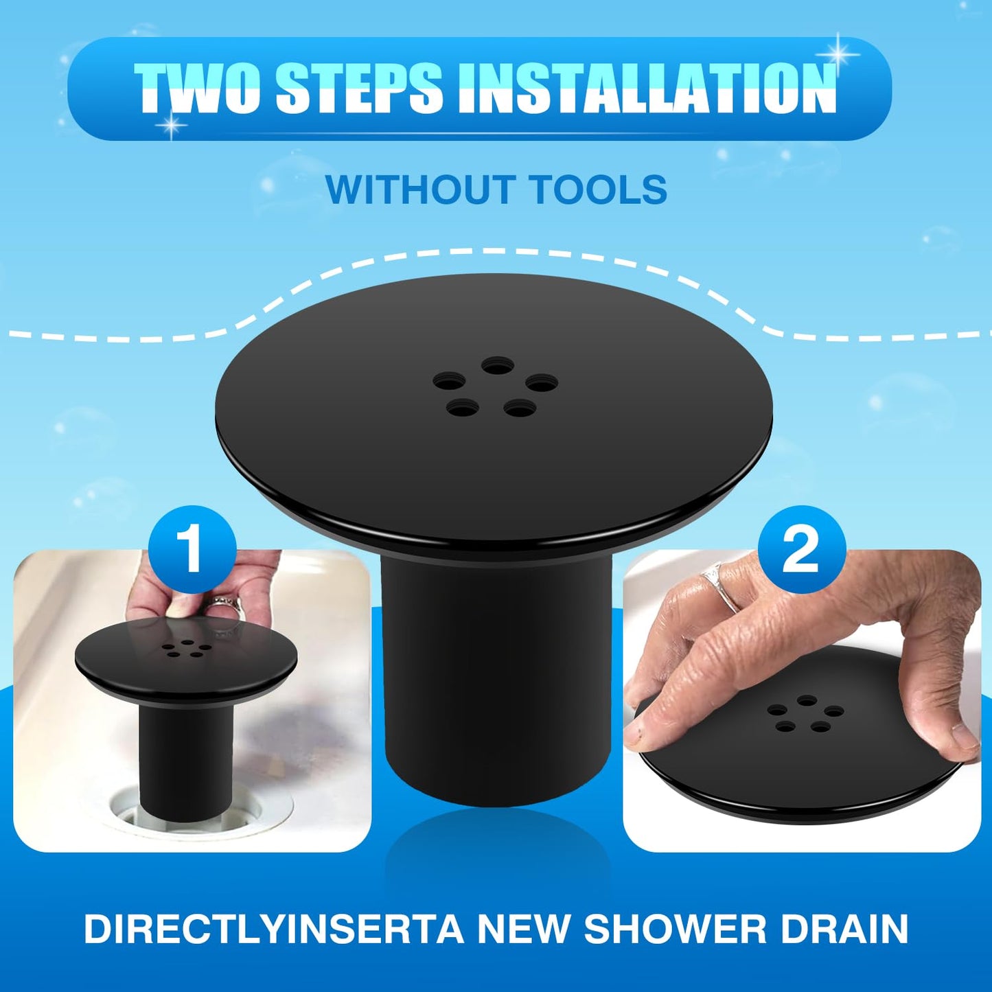 Shower Plughole Cover 90mm / 115mm, Fast Flow (Black) by Chrome Shower Tray Drain Cover